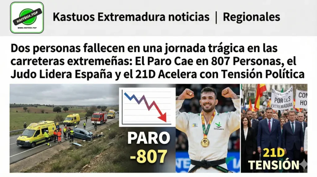 Dos personas fallecen en una jornada trágica en las carreteras extremeñas: El Paro Cae en 807 Personas, el Judo Lidera España y el 21D Acelera con Tensión Política