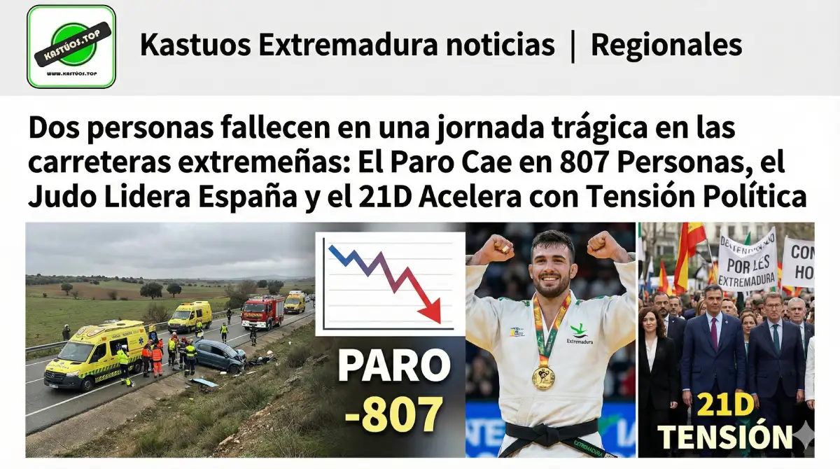 Dos personas fallecen en una jornada trágica en las carreteras extremeñas: El Paro Cae en 807 Personas, el Judo Lidera España y el 21D Acelera con Tensión Política