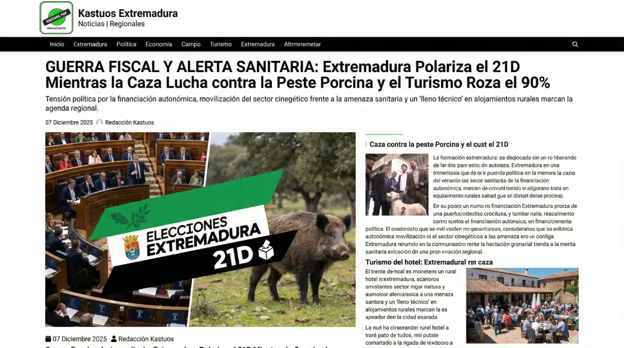 GUERRA FISCAL Y ALERTA SANITARIA: Extremadura Polariza el 21D Mientras la Caza Lucha contra la Peste Porcina y el Turismo Roza el 90%