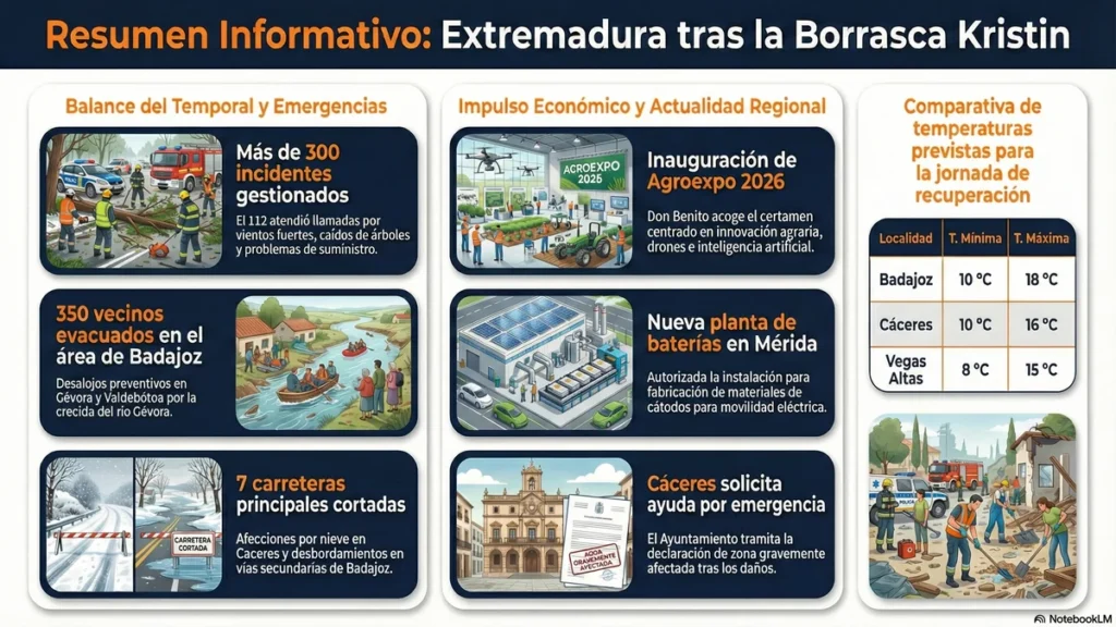 Extremadura se recupera del temporal Kristin: Inundaciones en el Gébora