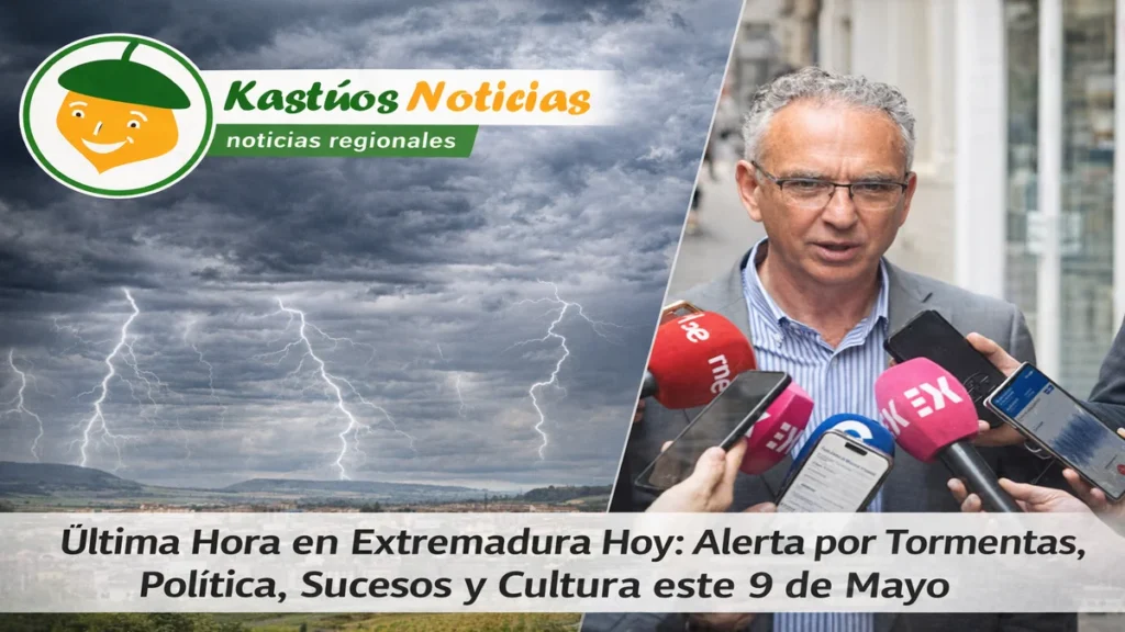 Última Hora en Extremadura Hoy: Alerta por Tormentas; Política; Sucesos y Cultura este 9 de Mayo
