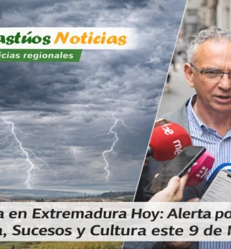 Última Hora en Extremadura Hoy: Alerta por Tormentas; Política; Sucesos y Cultura este 9 de Mayo